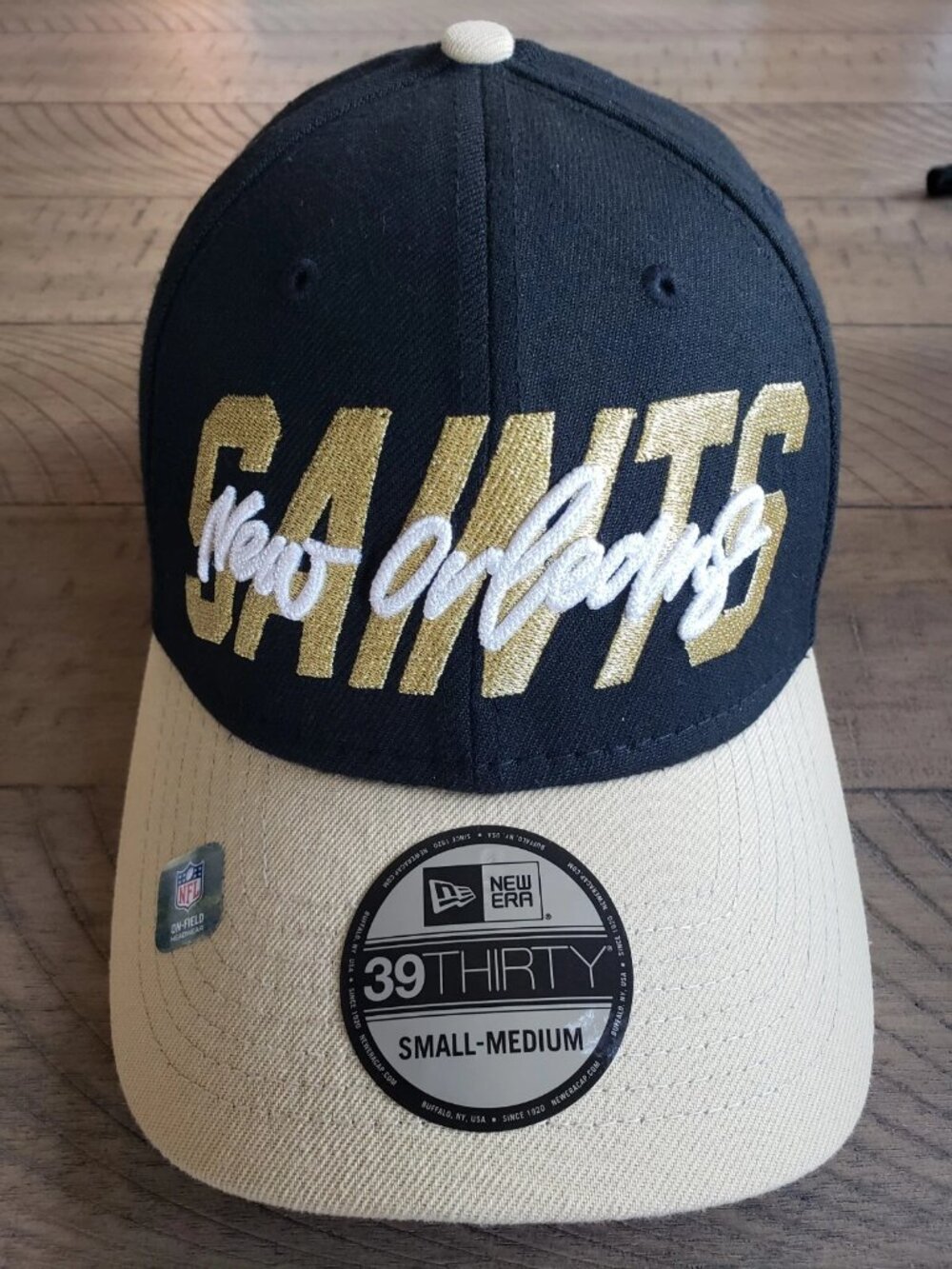 New Orleans Saints Flex Hat Sm/Med 2022 New Era 39 THIRTY NFL Draft Black/Gold